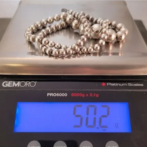 Vintage Sterling Silver Graduated Ball Bead Necklace 24 Long